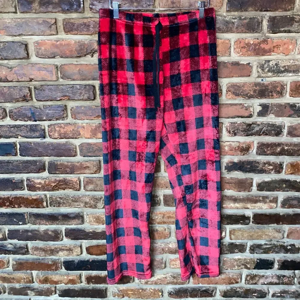 Men's Red Black Buffalo Check Plaid Sleepwear Pajama Pants Men's Size Large